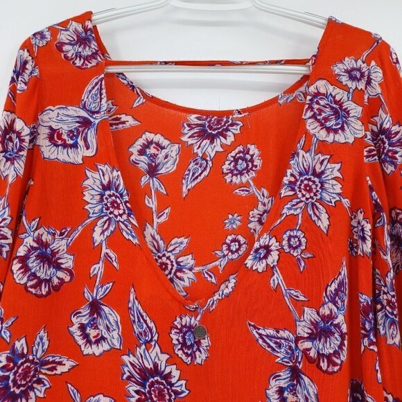 Billabong Orange Floral Shift Dress Women's XS Mini Boho Festival Hippie Beach - Picture 5 of 12